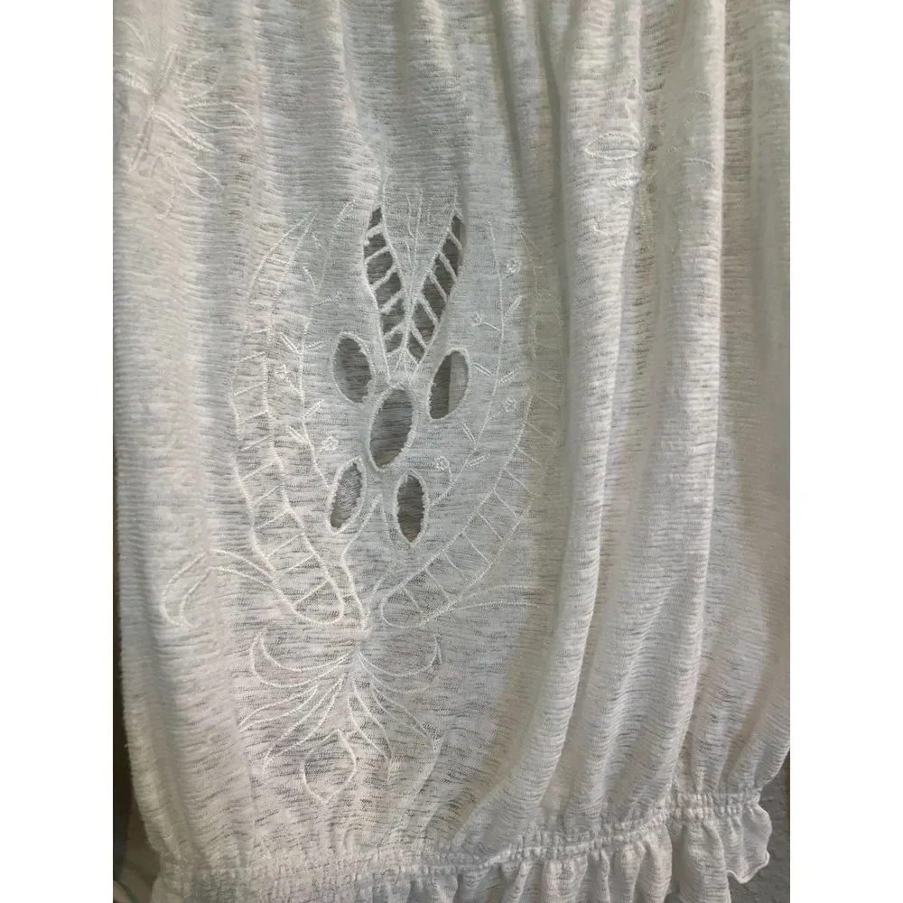 #418 Free People Jewel Peasant CutOut Top White Medium